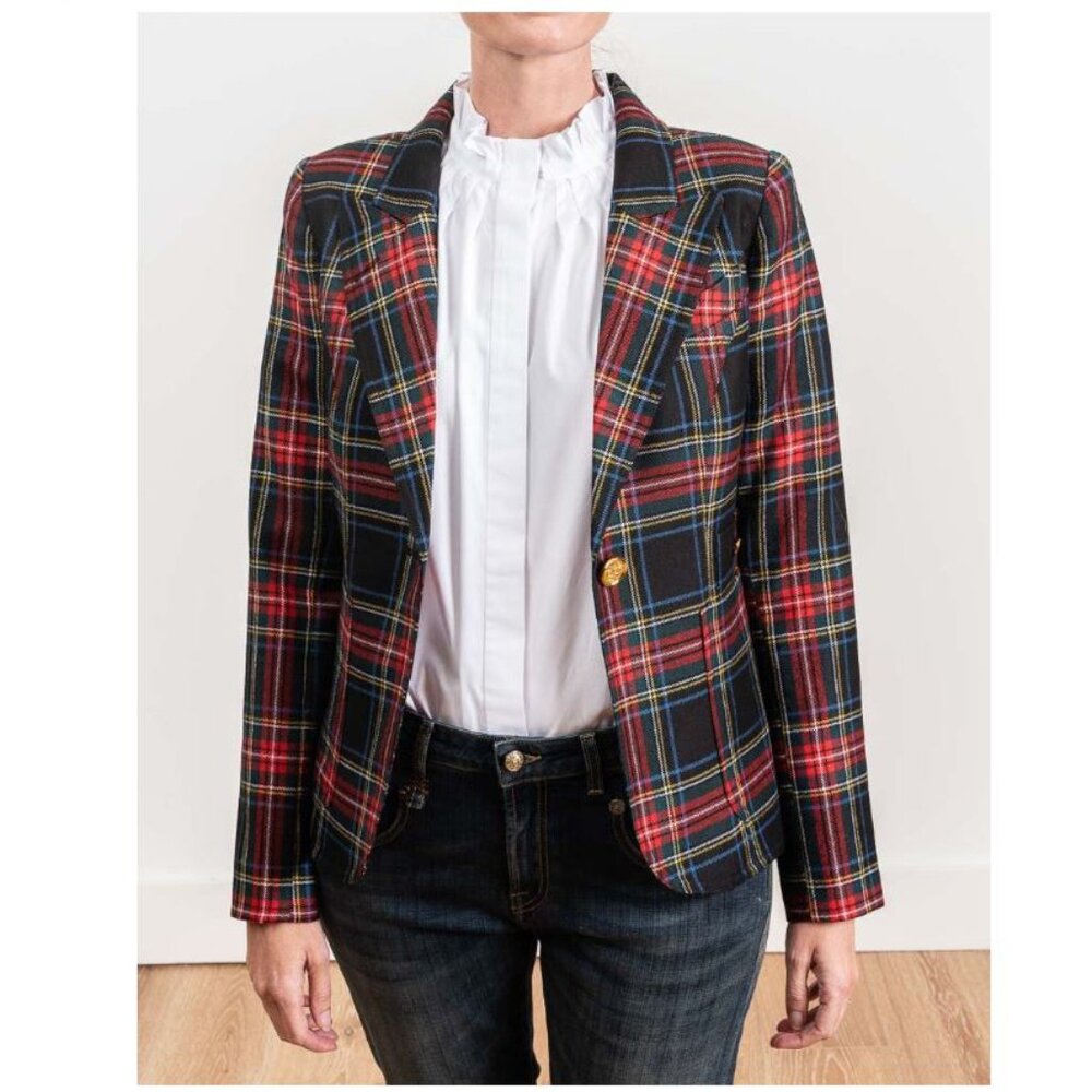SMYTHE Patch Pocket Duchess Blazer, Plaid, Wool, sz 12